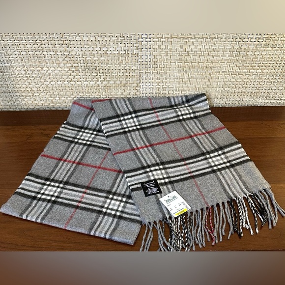 NWT Heather Gray Tartan Plaid Cashmink Scarf by V.FRAAS Germany - Picture 2 of 6